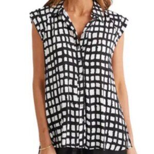 Brave+True Goldie Windowpane Print Satin Shirt